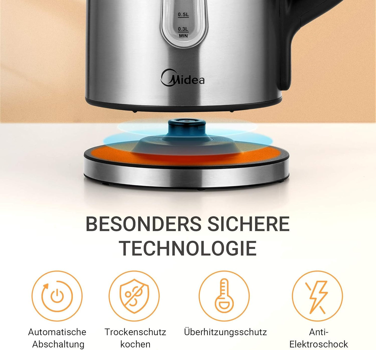 Wasserkocher mit Temperatureinstellung, 1.7L Edelstahl-silber