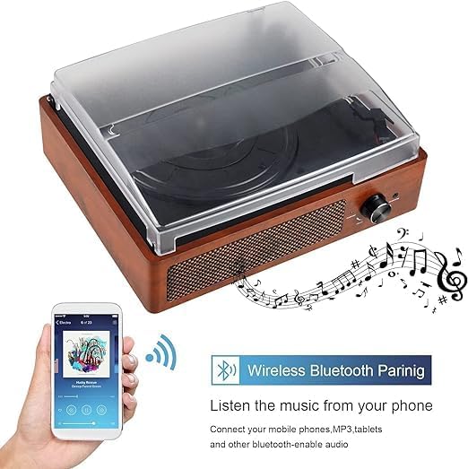 Vintage Vinyl Plattenspieler mit Bluetooth und Lautsprechern, Orange