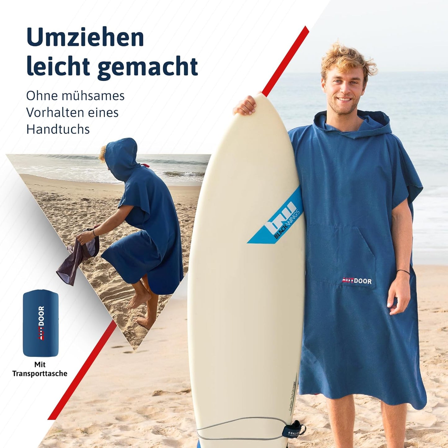 Mikrofaser Badeponcho, Large Blau