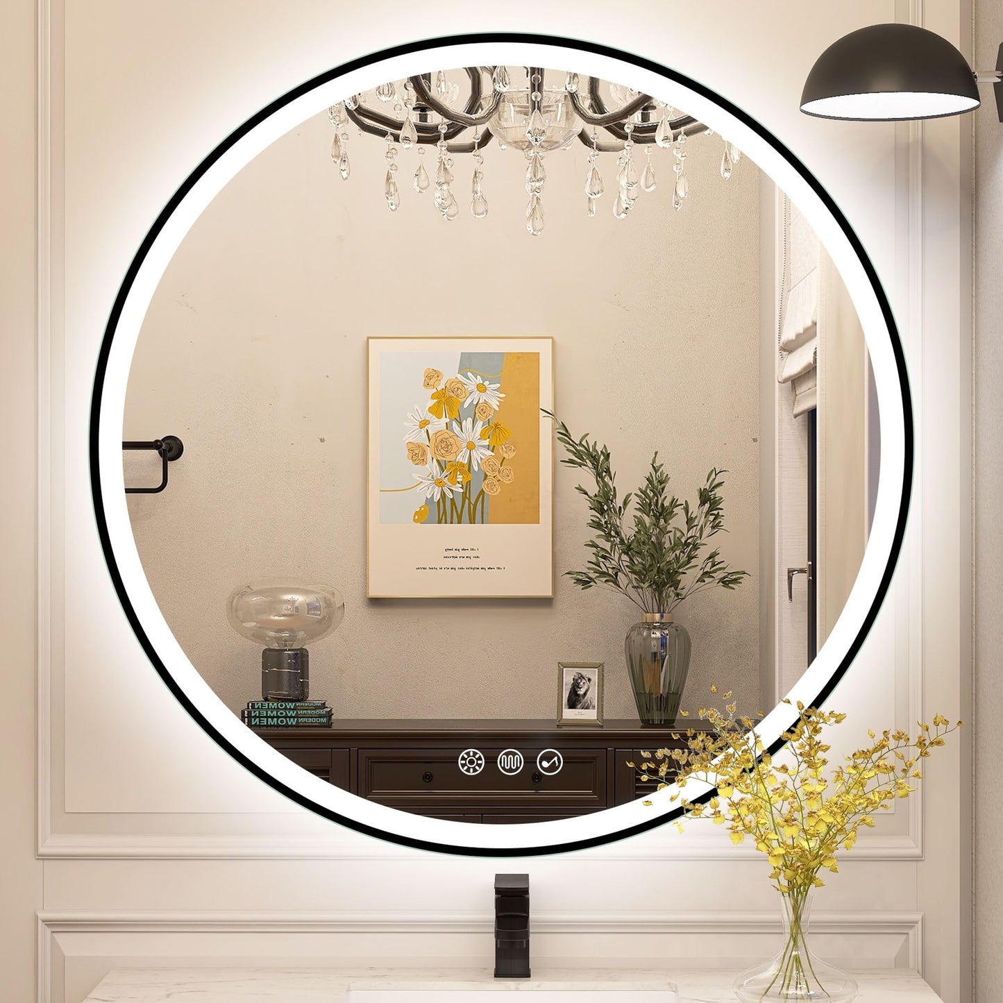 LED-Badspiegel mit Bluetooth und Dimmfunktion, 80L x 80B cm M3054 Munich Schwarz (Bluetooth)