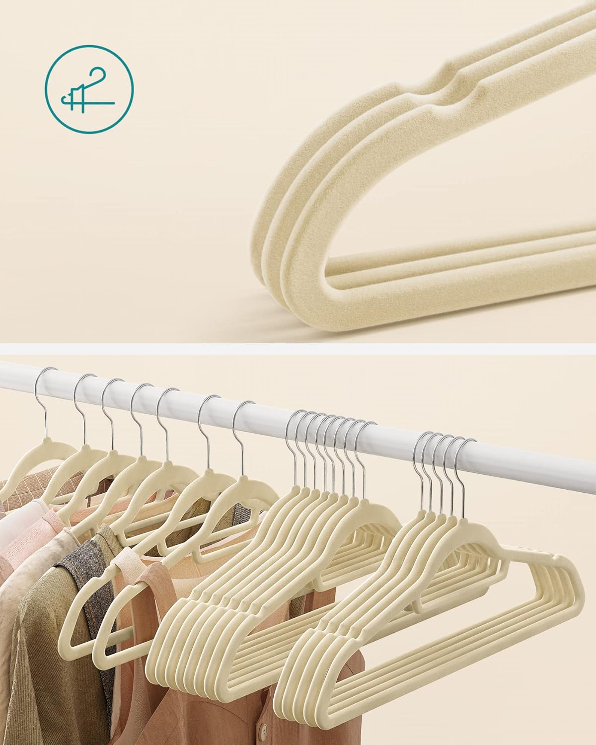 20er-Set Kleiderbügel, Silber + Beige 20 Stück