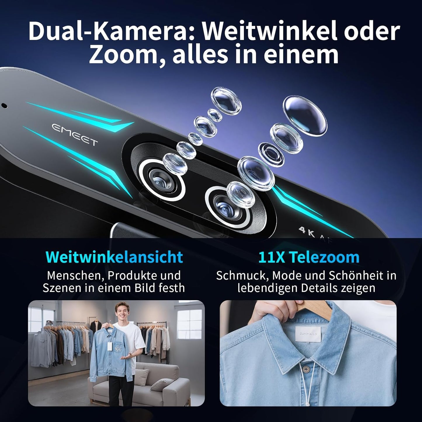 C60E Dual-Kamera-4K-Webcam für Streaming mit Hybrid-Zoom, C60E Dual