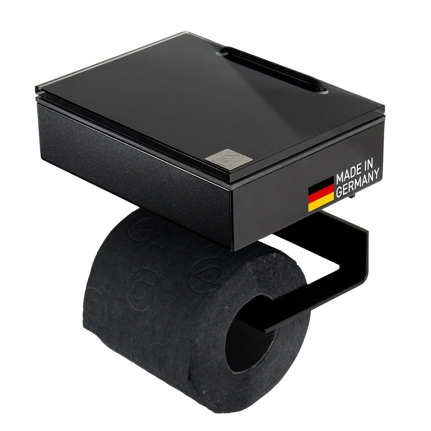 Toilettenpapier- und Feuchttuchhalter, Gehäuse Schwarz Matt Glas Schwarz Links