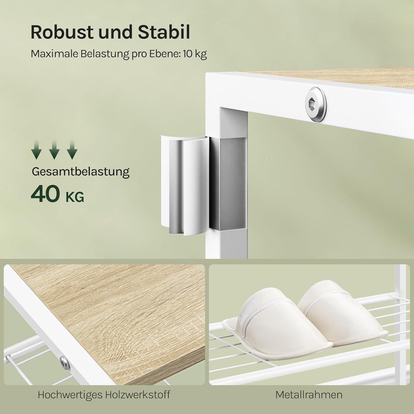 Schuhregal mit 3 Ebenen für 9 Paar Schuhe, 63 x 63 x 30 cm Helle Eiche + Weiss