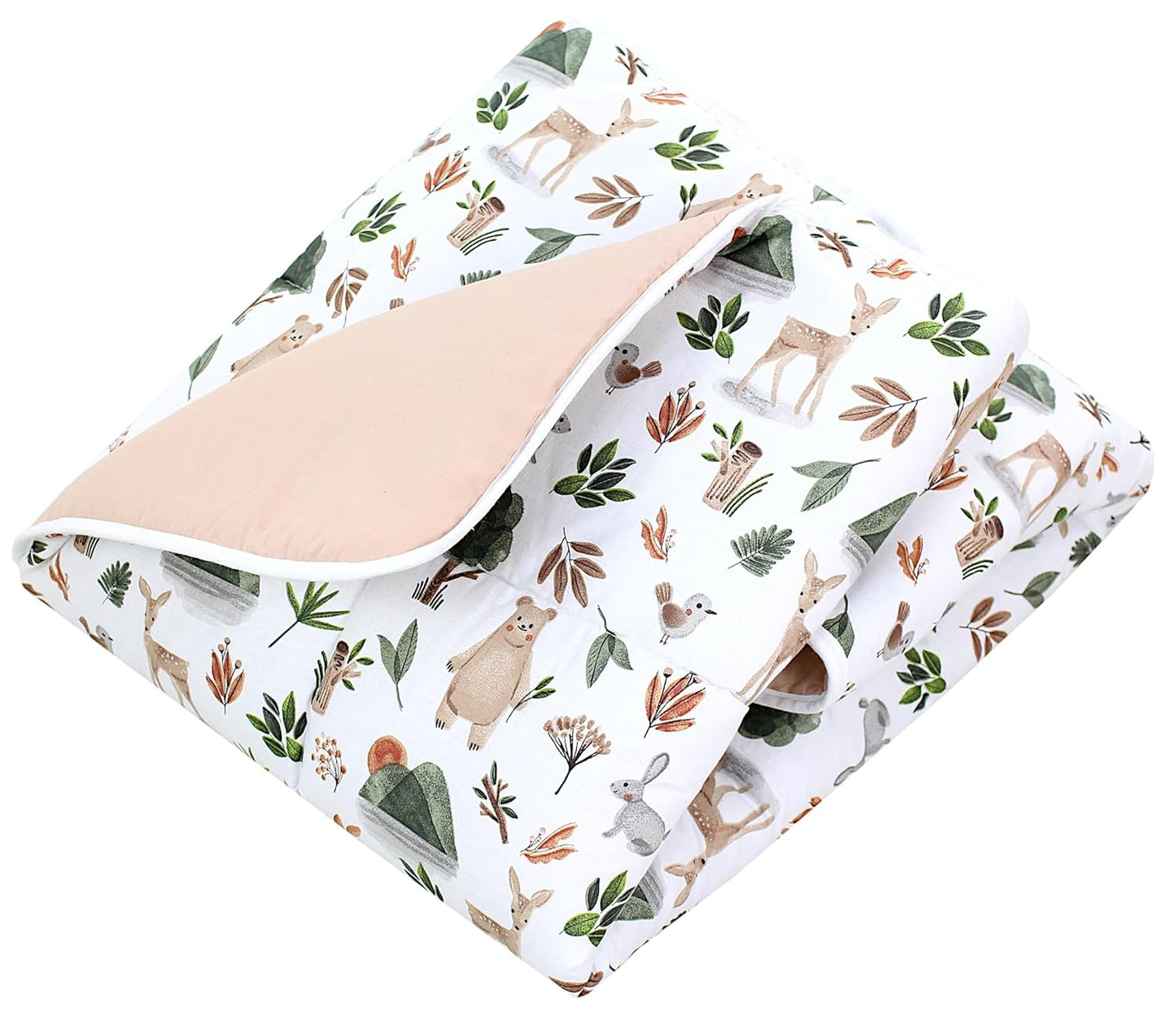 Krabbeldecke XXL, Wald Bär Reh Hase Beige Grün