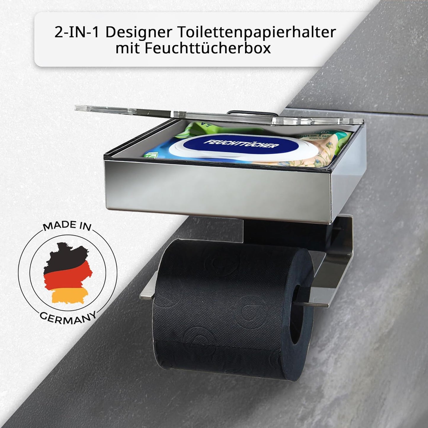 Toilettenpapierhalter mit Feuchttücherbox, Gehäuse Poliert Abdeckung Edelstahl Befüllbar Von Links