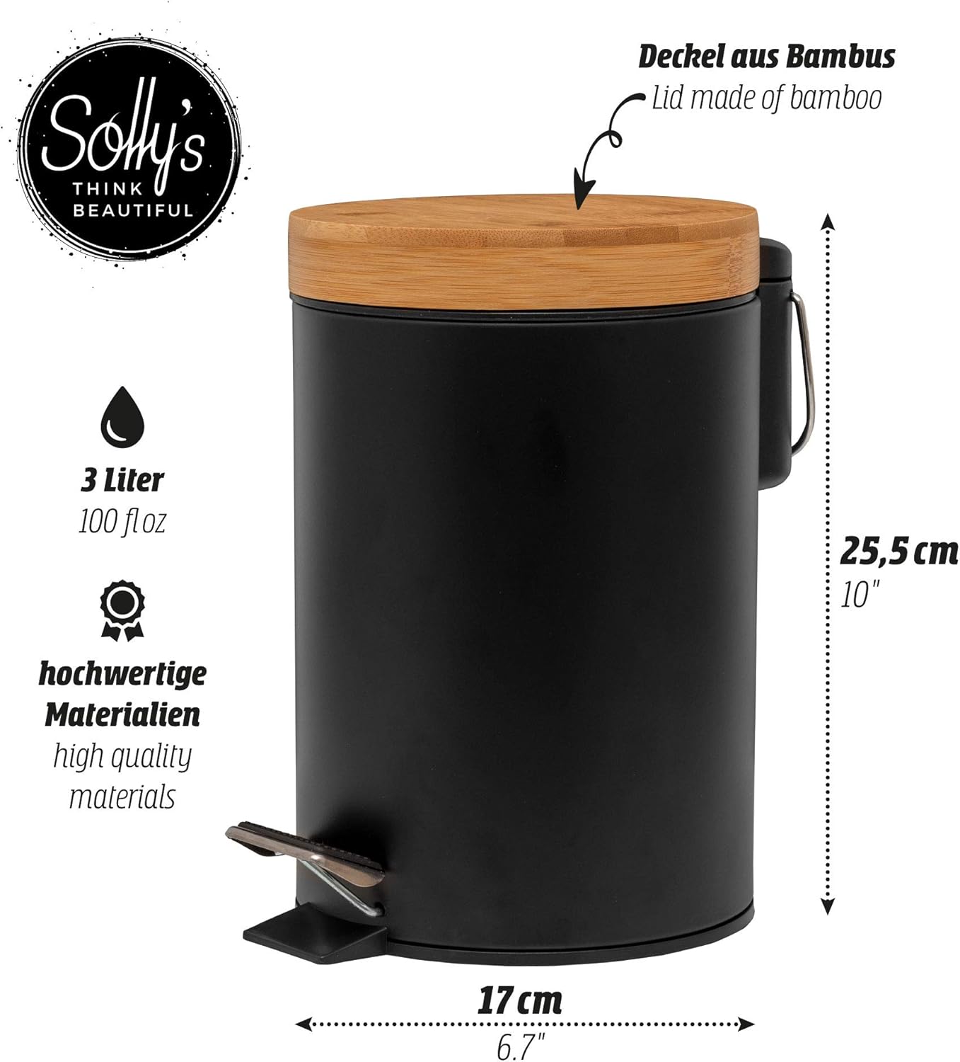 Kosmetikeimer mit Absenkautomatik, Schwarz 3 Liter