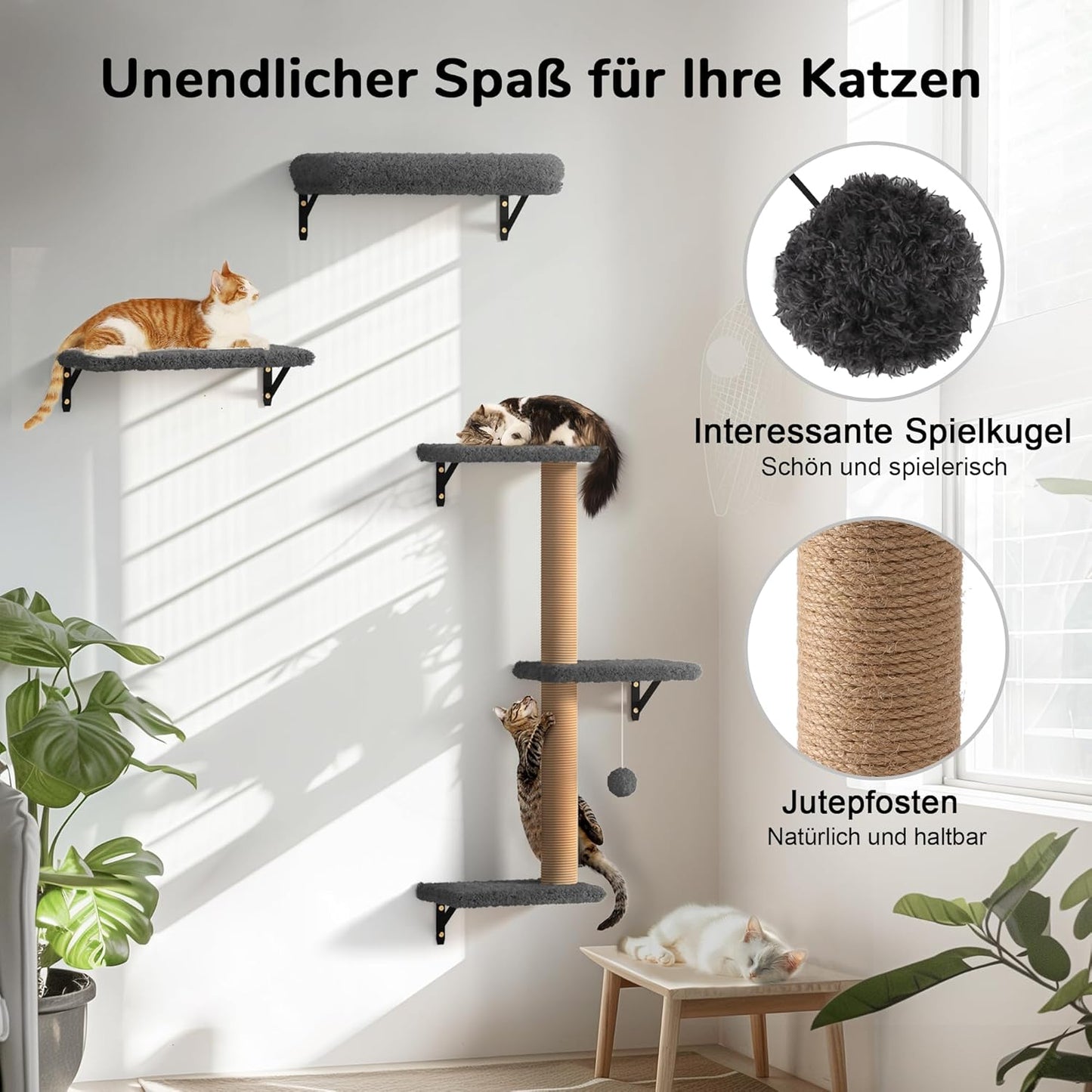 Kletterwand Katzen Set, Grau