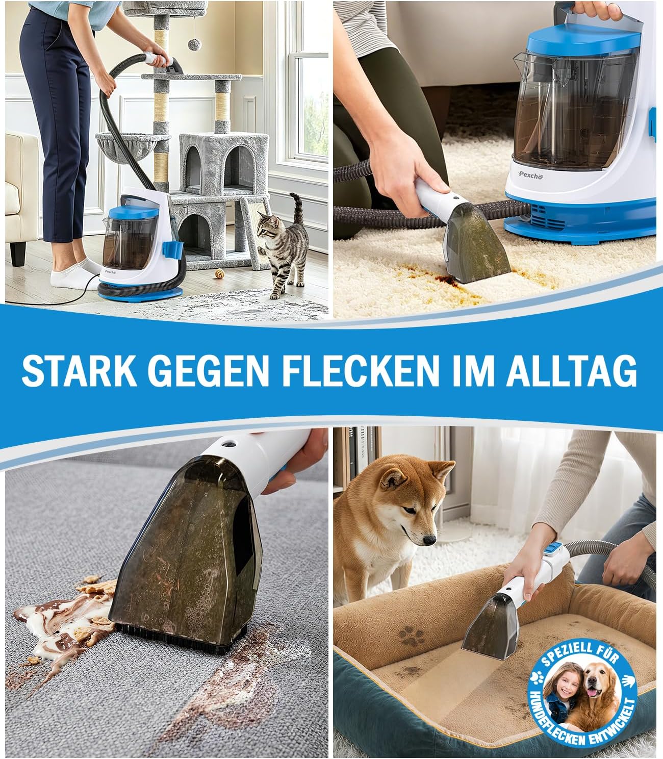 Polsterreiniger Nasssauger mit Selbstreinigung, Blau Weiss