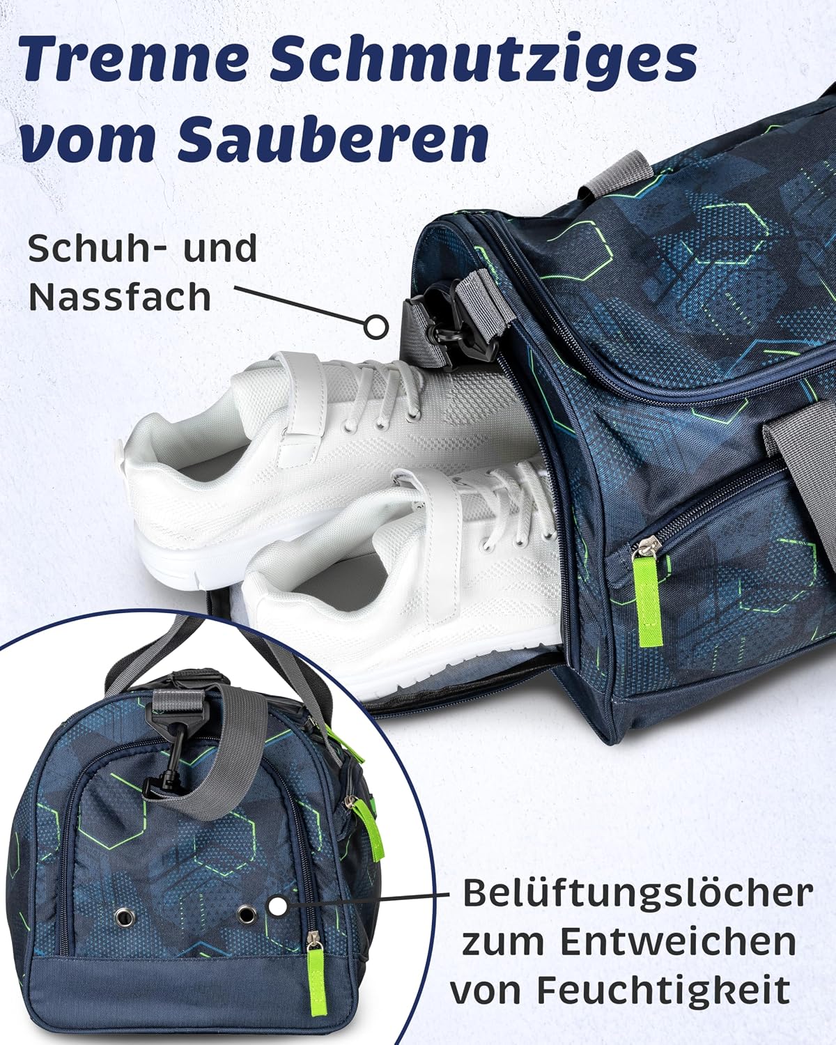 2-teiliges Sporttaschen-Set mit Schuh- und Nassfach, Blau/Rosa