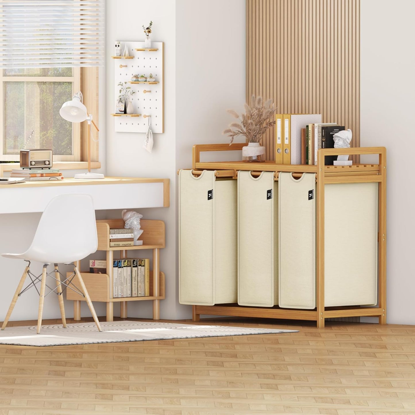 Wäschesortierer mit 3 abnehmbaren Fächern, Beige-6-18