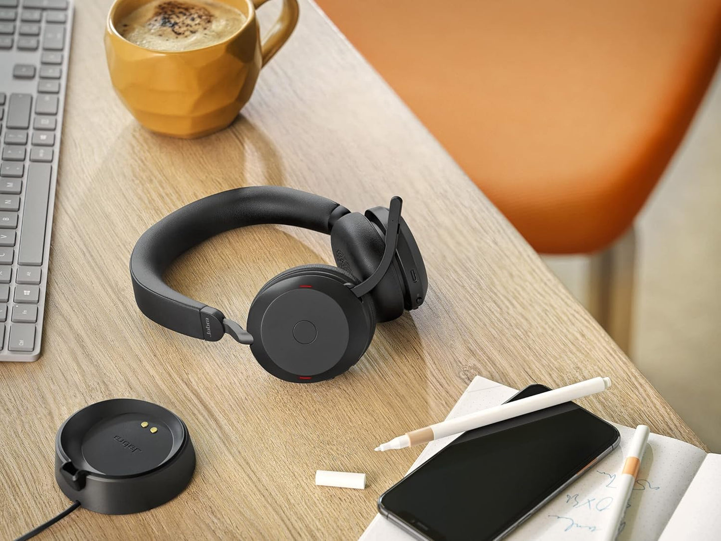Evolve2 75 MS Stereo + Ladestation, USB-A dongle USB-A Adapter & Inklusive Halterung Teams