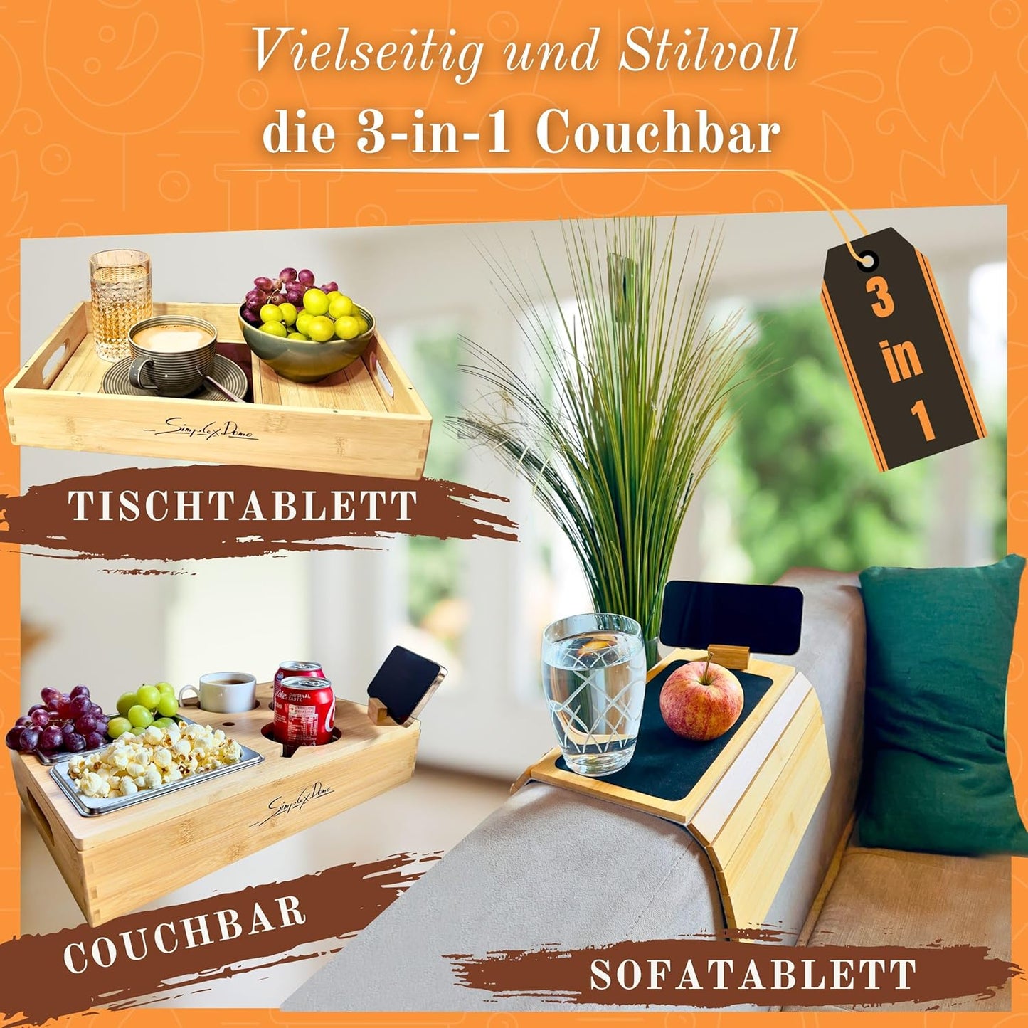 Couchbar Snackbox mit Getränkehalter