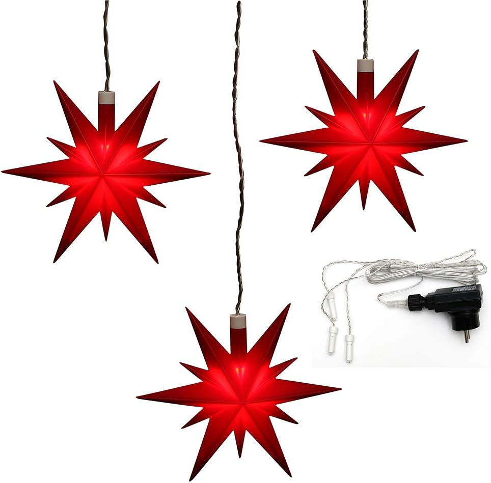 Weihnachtssterne 3er Set, Rot mit Adapter
