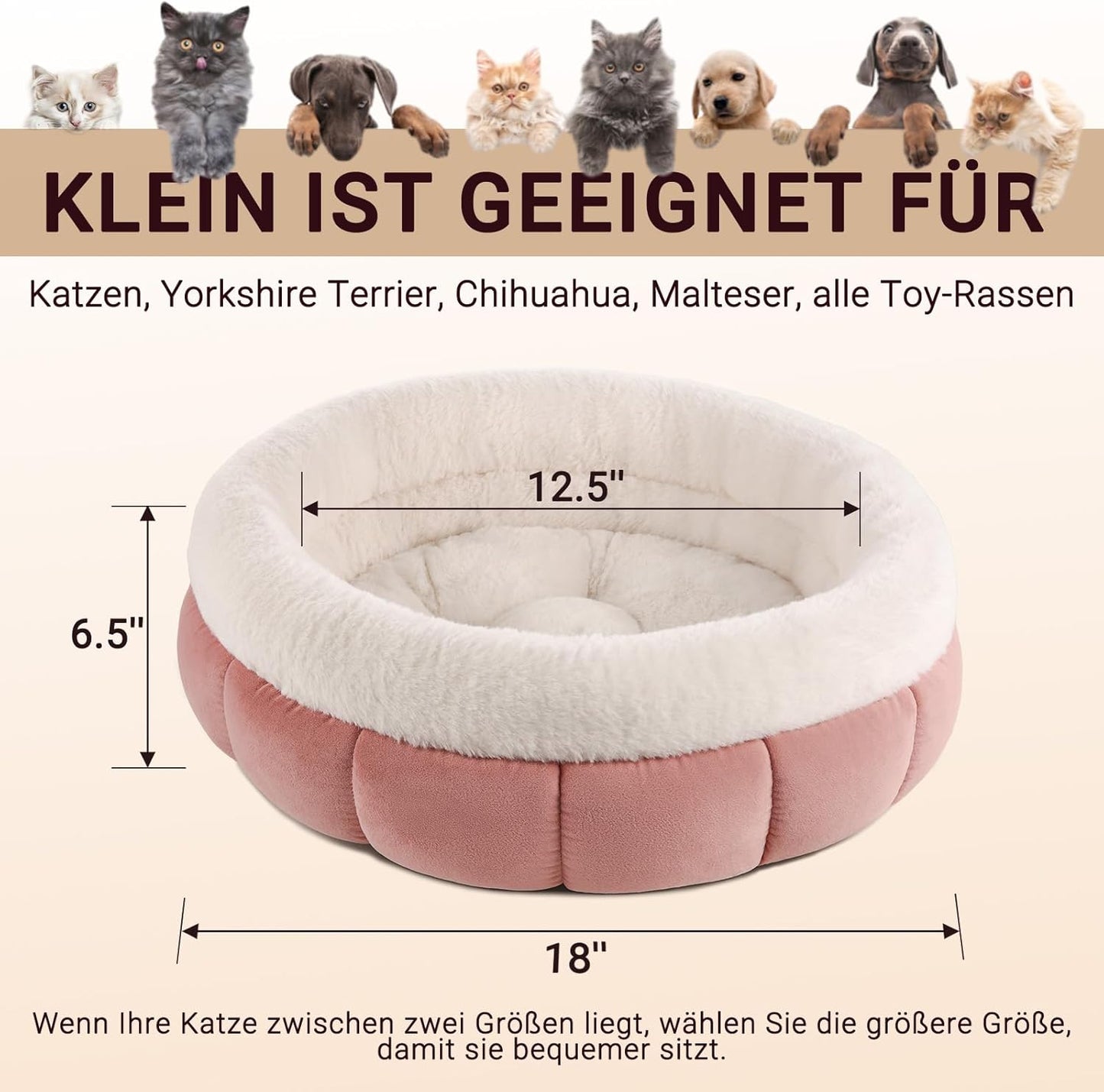 Rundes Katzenbett, 45x45x16.5CM Rosa