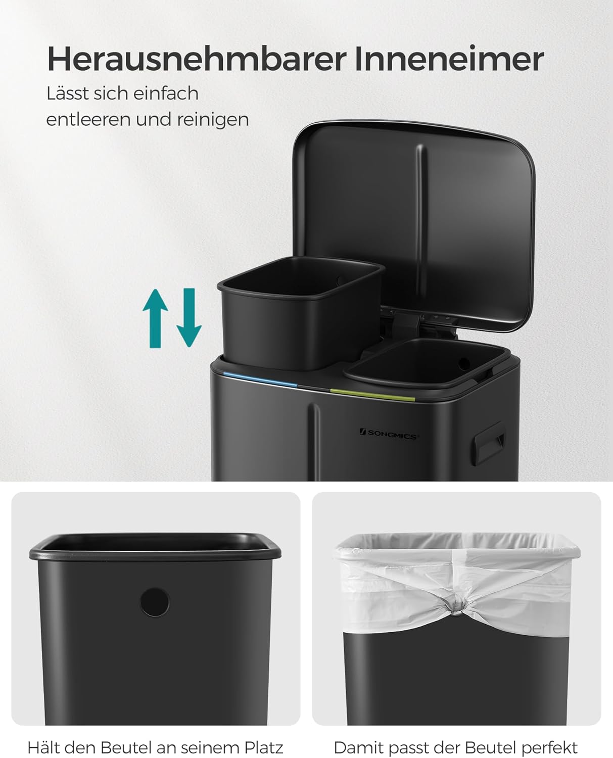 Treteimer mit Mülltrennsystem, Schwarz