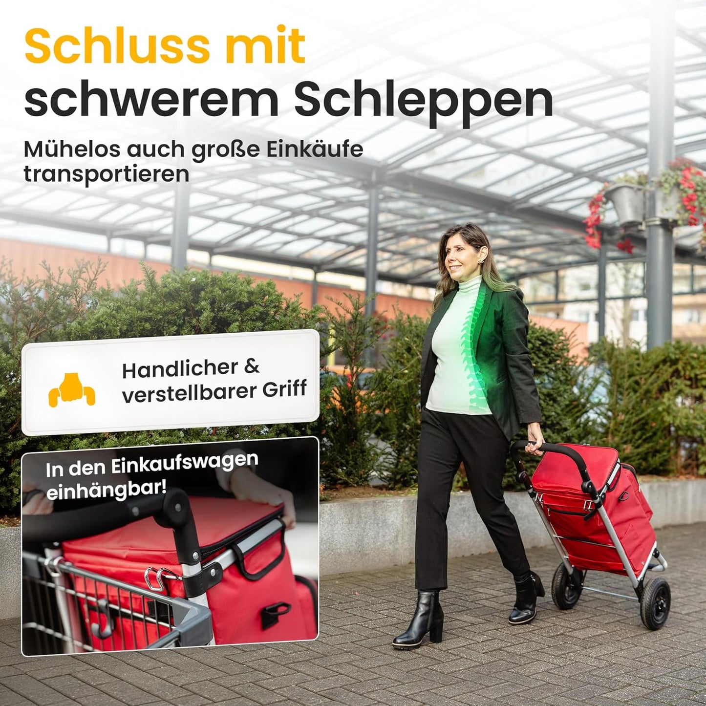 Klappbarer Einkaufstrolley mit Lufträdern & Kühlfach, Bordeauxrot