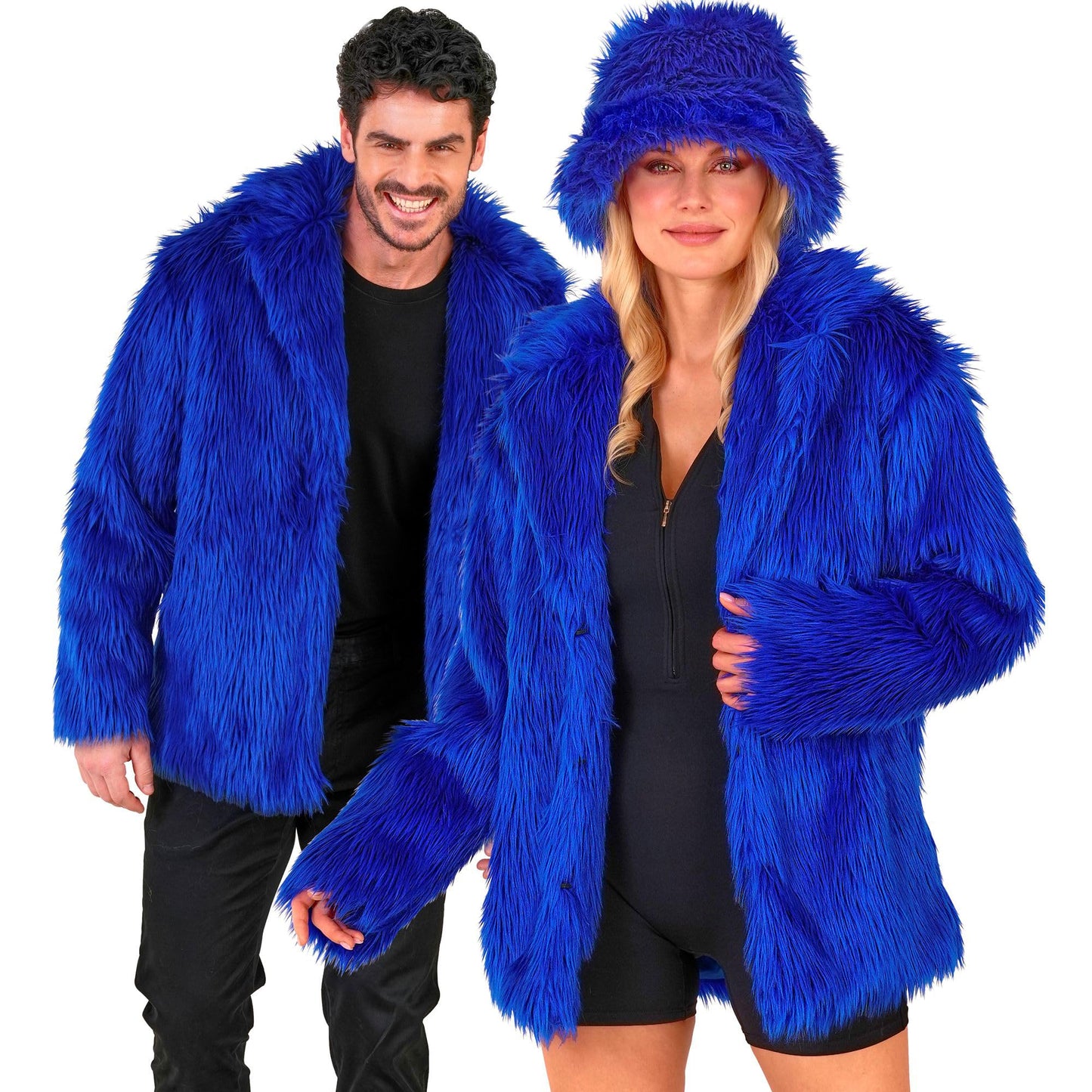 Kunstfell-Plüschjacke für Karneval, Blau L-XL