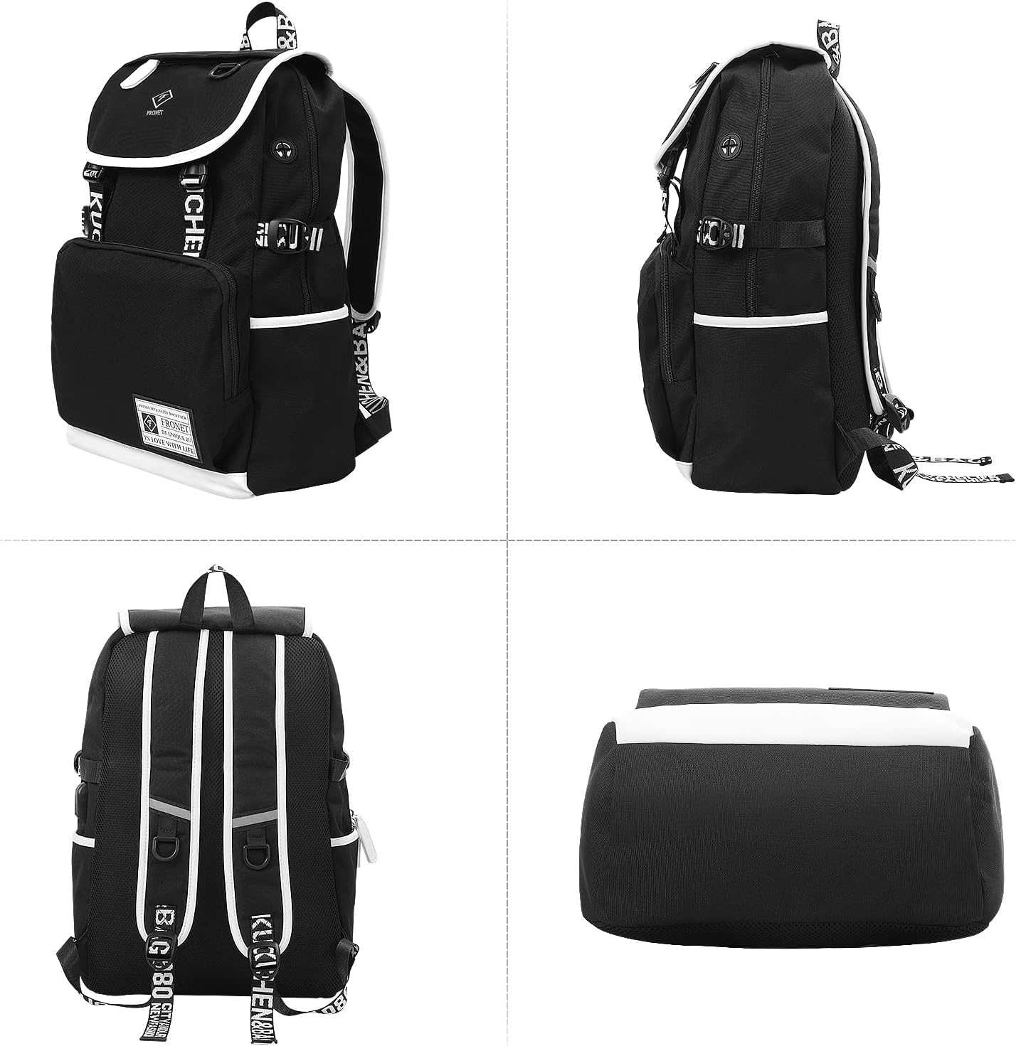 4-teiliges Schulrucksack Set, Schwarz
