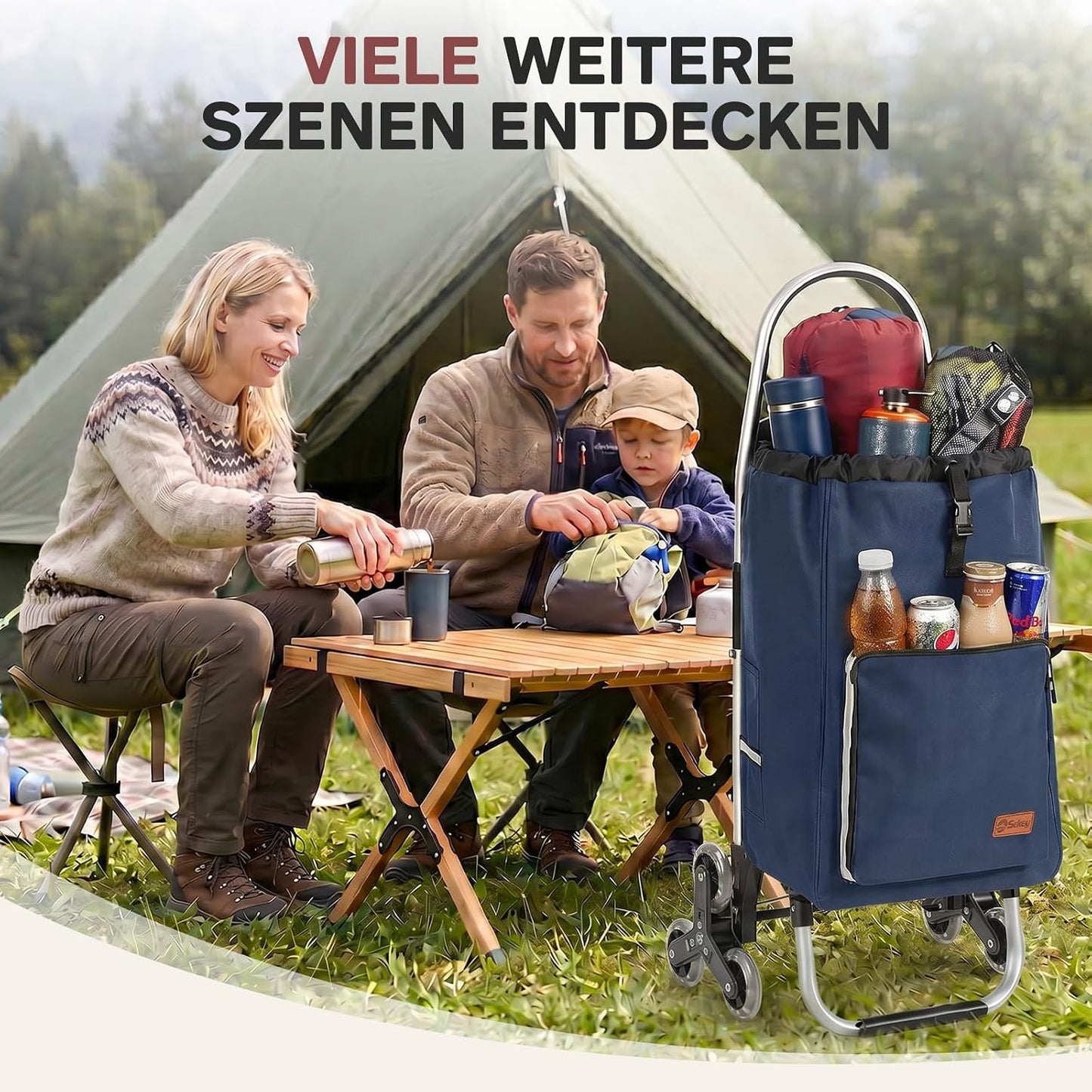 Einkaufstrolley Treppensteiger klappbar mit Kühlfach, Blau