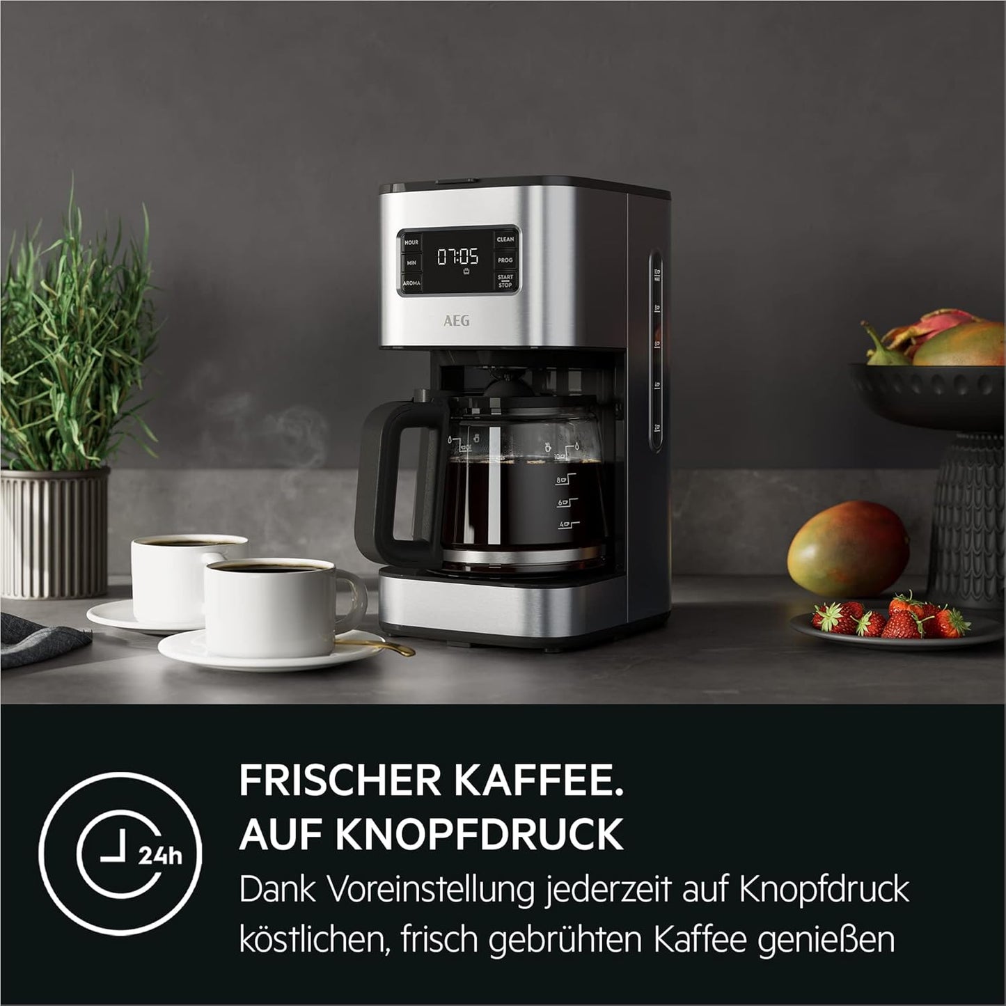 Deli 5 Kaffeemaschine mit Timer und Warmhaltefunktion, Edelstahl