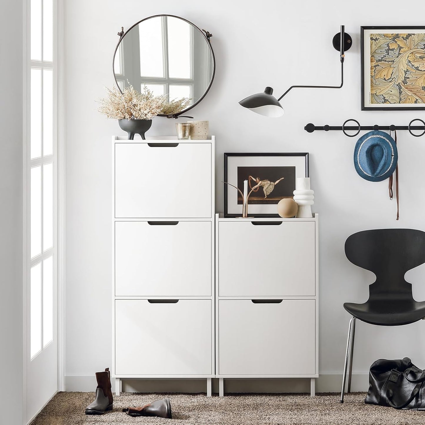 Schmaler Schuhschrank mit 2 Klappen, 2 Klappen Weiss