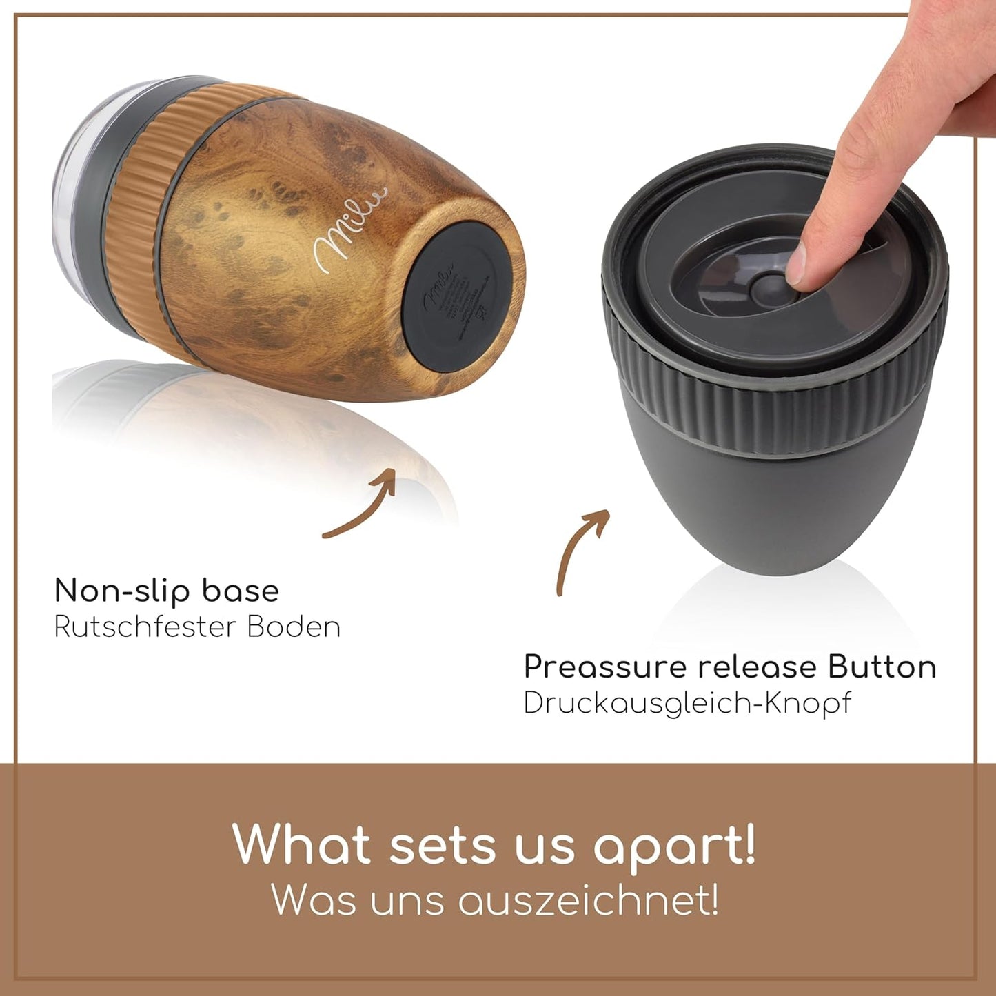 Müslibecher to go, Holzoptik Edelstahl