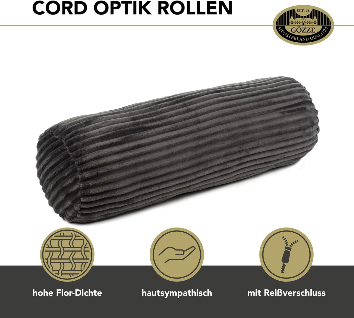 Kissenrolle in Cord Optik, Anthrazit