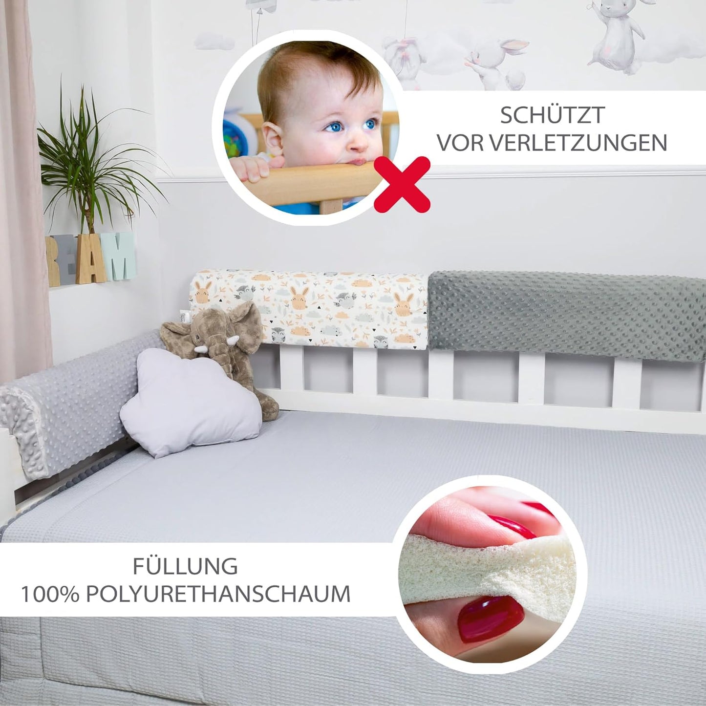 Bettkantenschutz für Kinderbetten, Hellgrau 90 cm