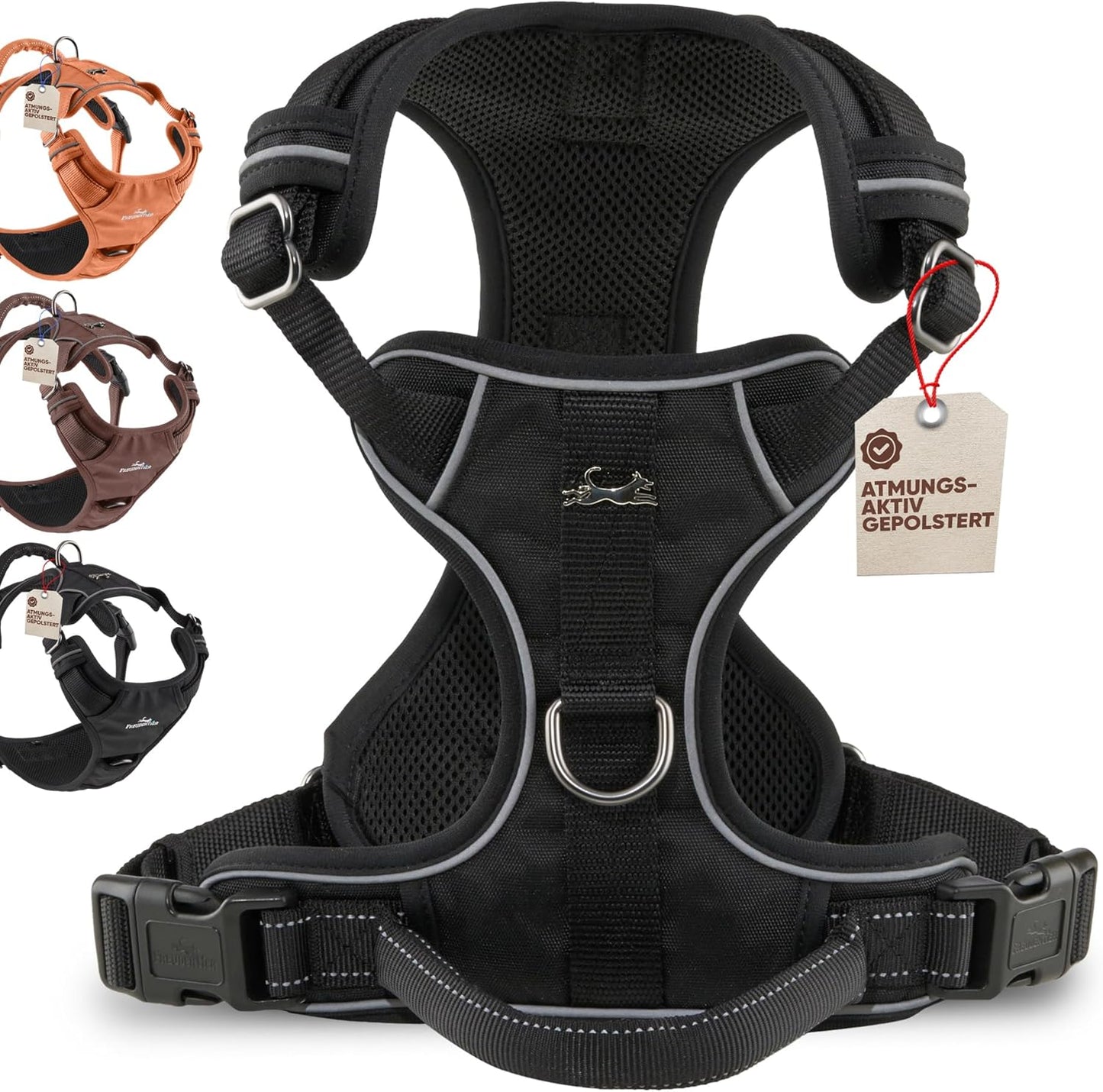 Atmungsaktives Hundegeschirr mit Griff, Anti-Zug, XL Black