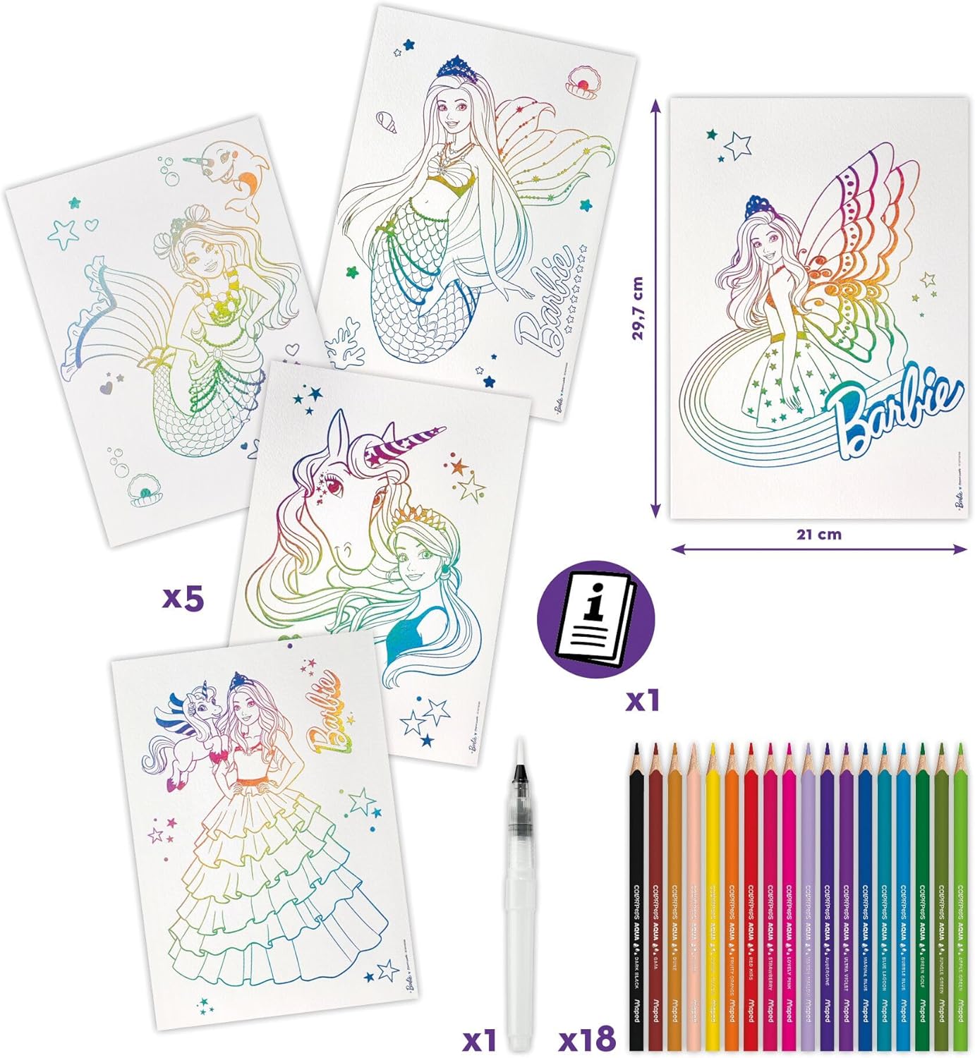 Ausmal-Set AQUA'ART BARBIE mit Aquarell-Stiften