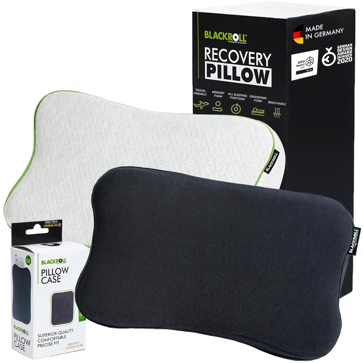 Ergonomisches Nackenkissen mit Bezug und Travel Bag, Kissen + Kissenbezug Anthrazit
