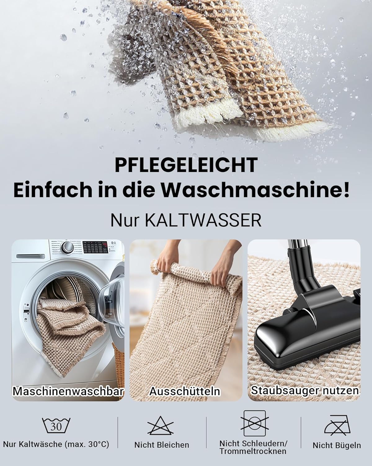 2-teiliges Badezimmerteppich Set, rutschfest und waschbar, Braun