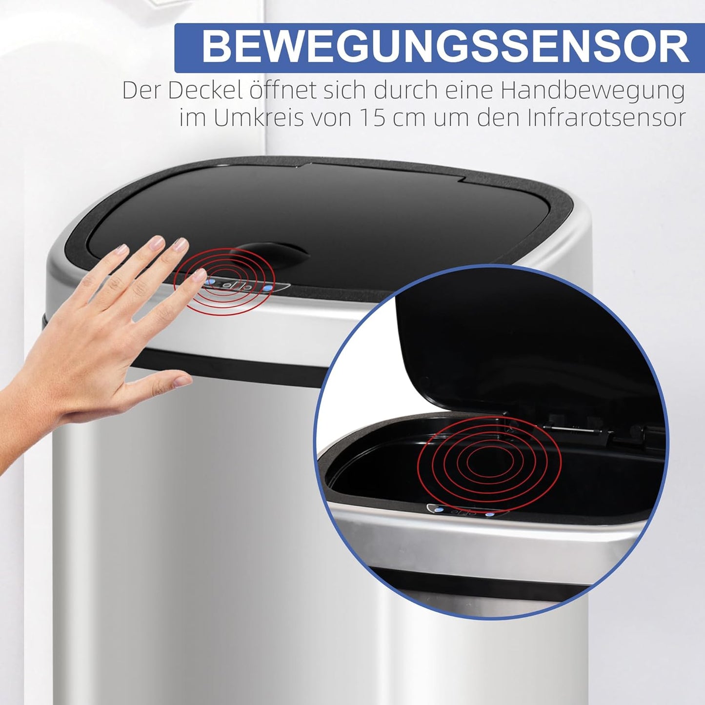 Mülleimer mit Bewegungssensor, L40,5 x B29,5 x H57 cm