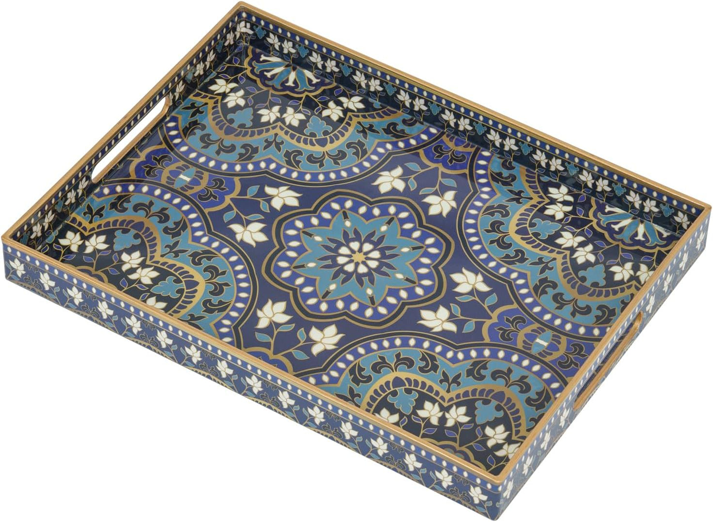 Grosses Serviertablett Boho-Stil, Dunkelblau 40 x 30 x 4 cm Boho