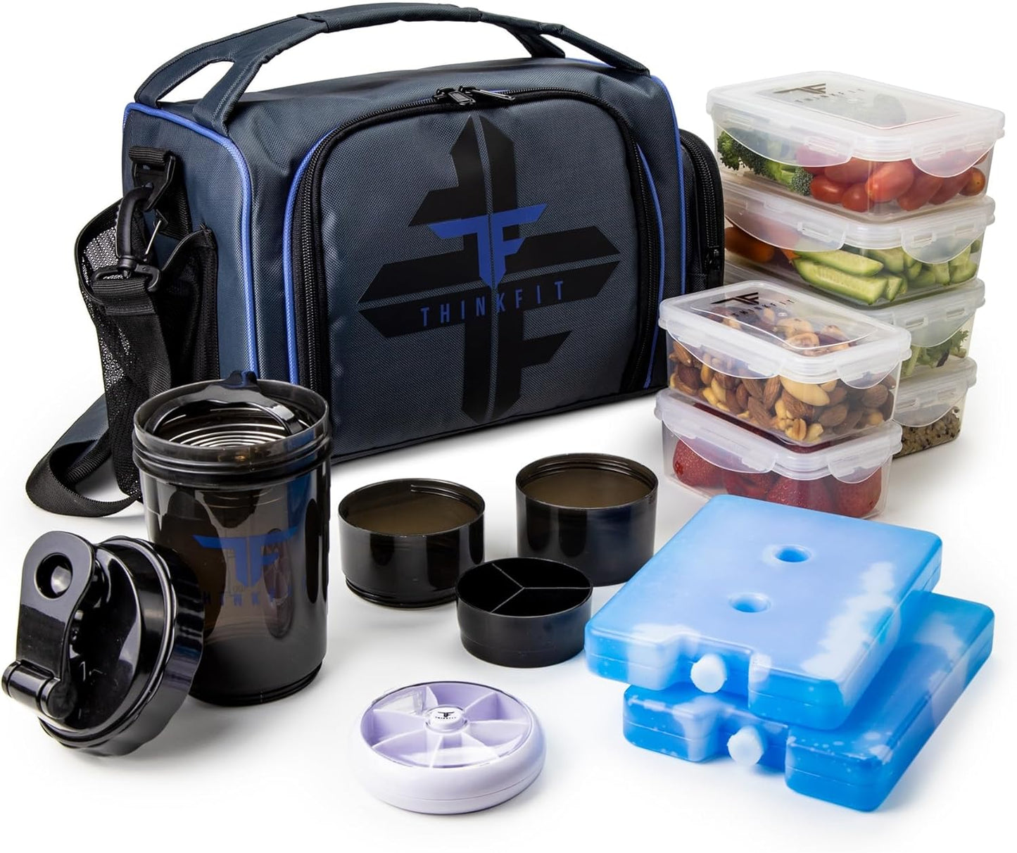 Isolierte Lunchbox mit Meal Prep Boxen & Zubehör, Blau