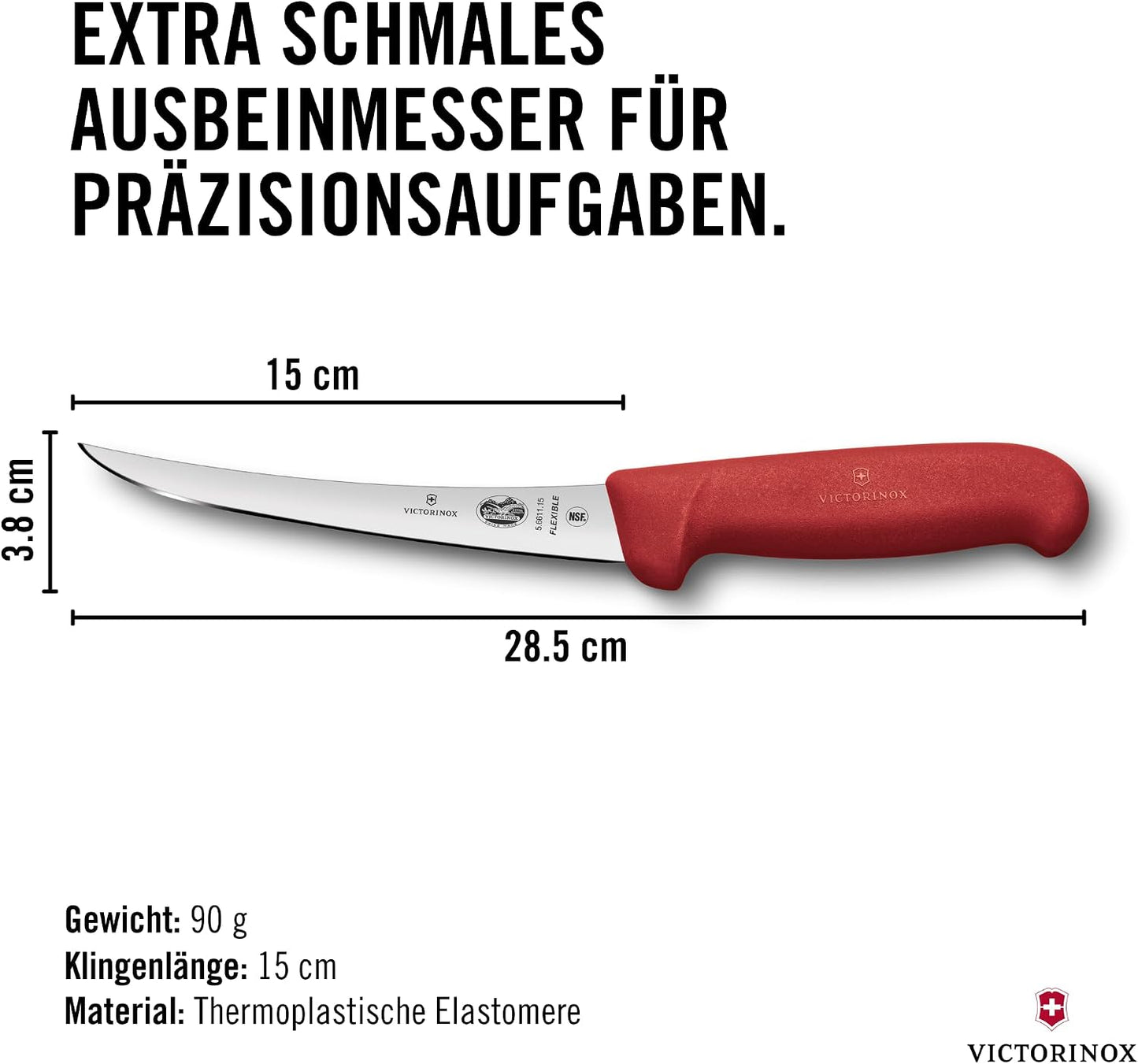 Fibrox Ausbeinmesser mit gebogener Klinge, 15 Cm – Rot