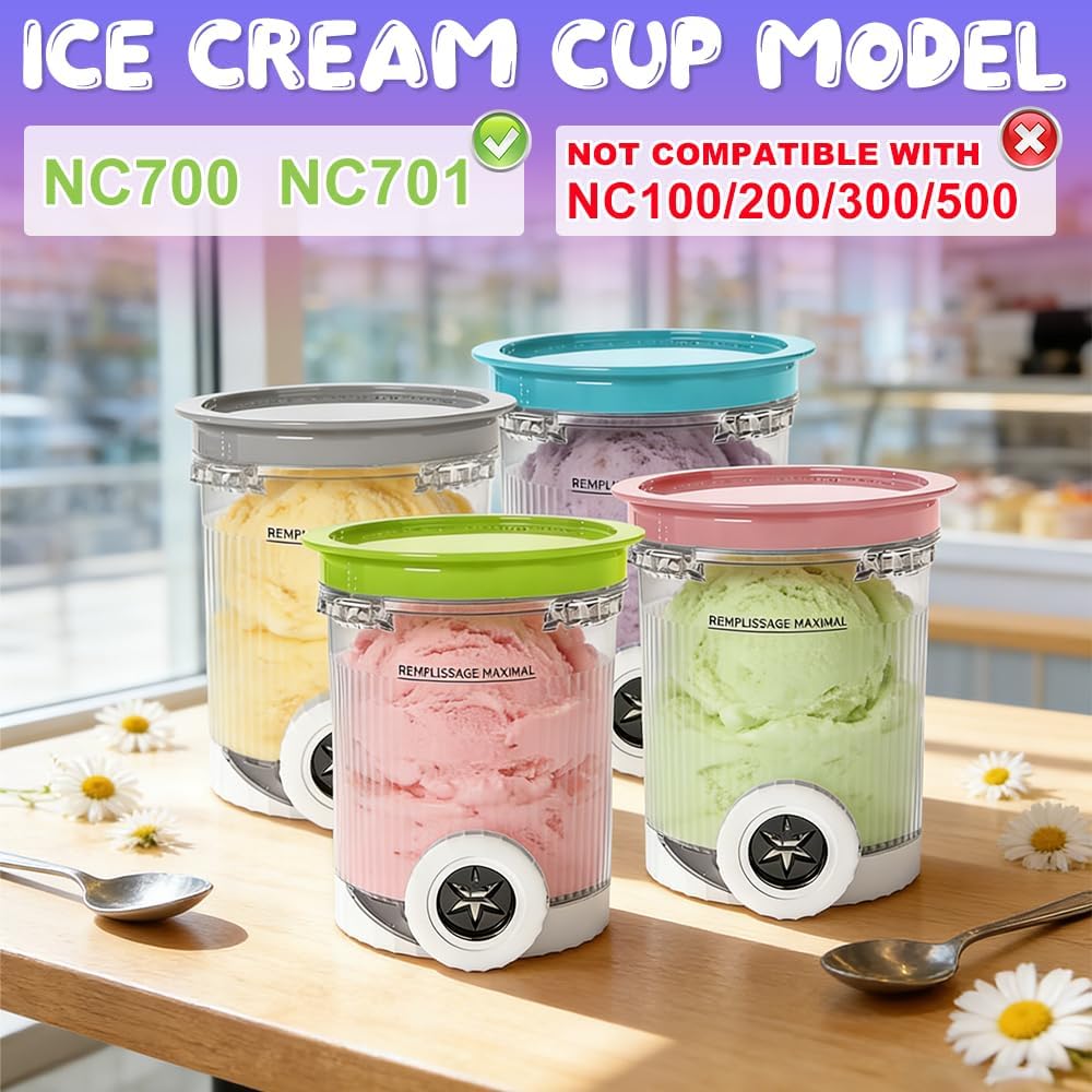 4-teiliges Behälter-Set für Ninja Creami NC700 & NC701 mit Löffel und Eisportionierer