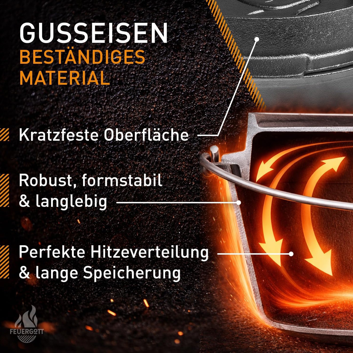 Gusseisen Dutch Oven Set, All Inclusive mit Standfüssen 6,5 Liter
