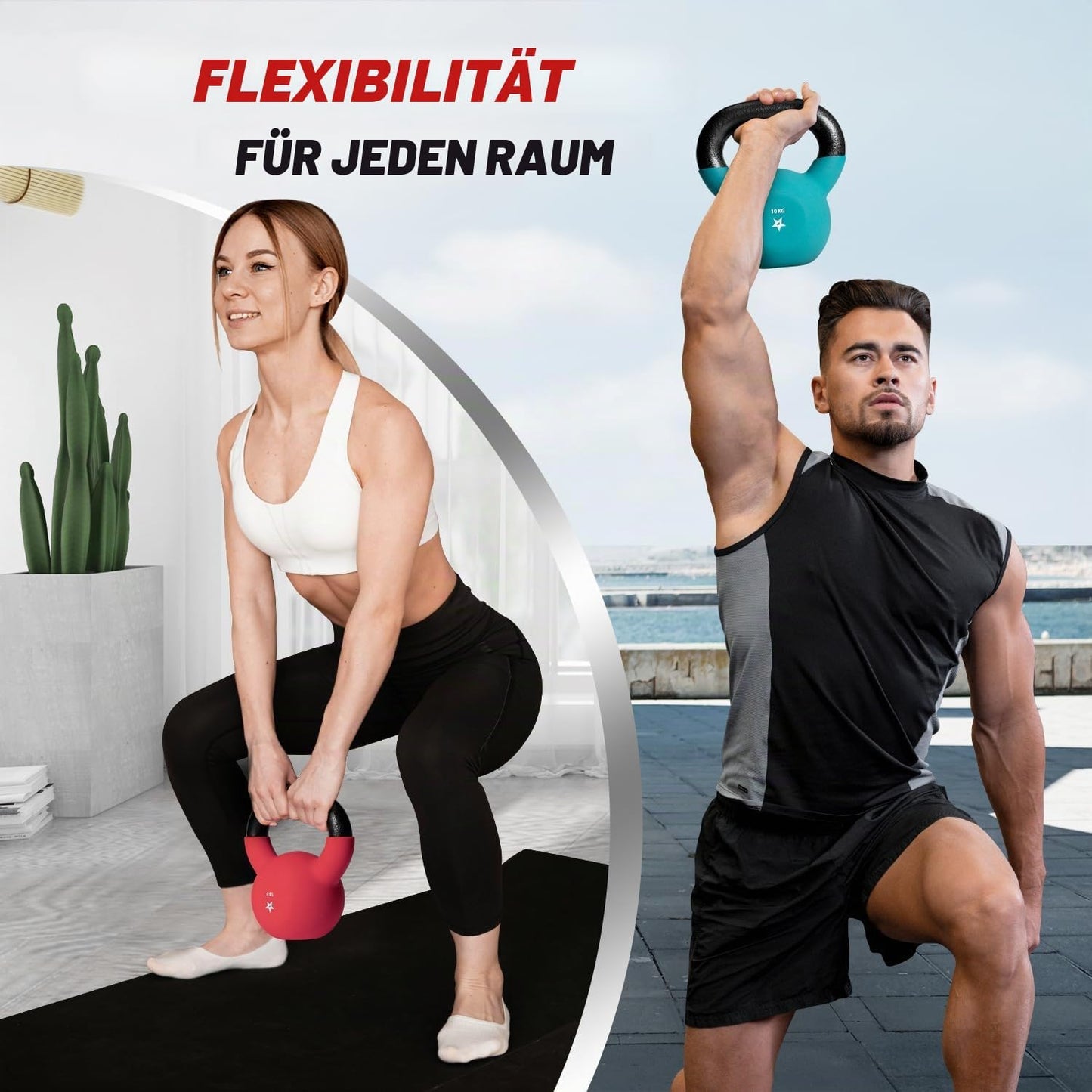 Gusseisen Kettlebell mit Neoprenüberzug, 8 kg - Rot