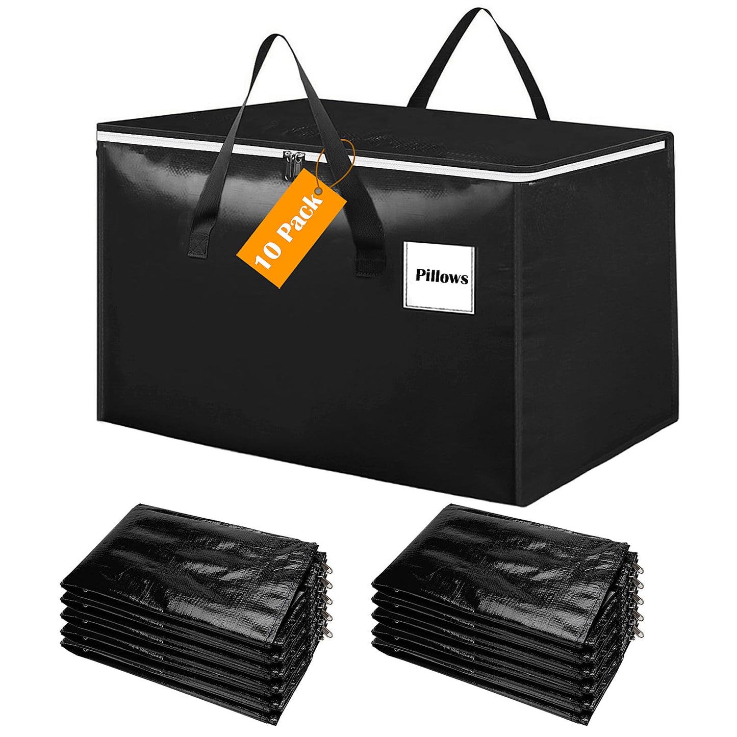 10-teiliges Aufbewahrungstaschen-Set, faltbar, mit Reissverschluss und Griff, 10-Pack (100 L) Sc Schwarz