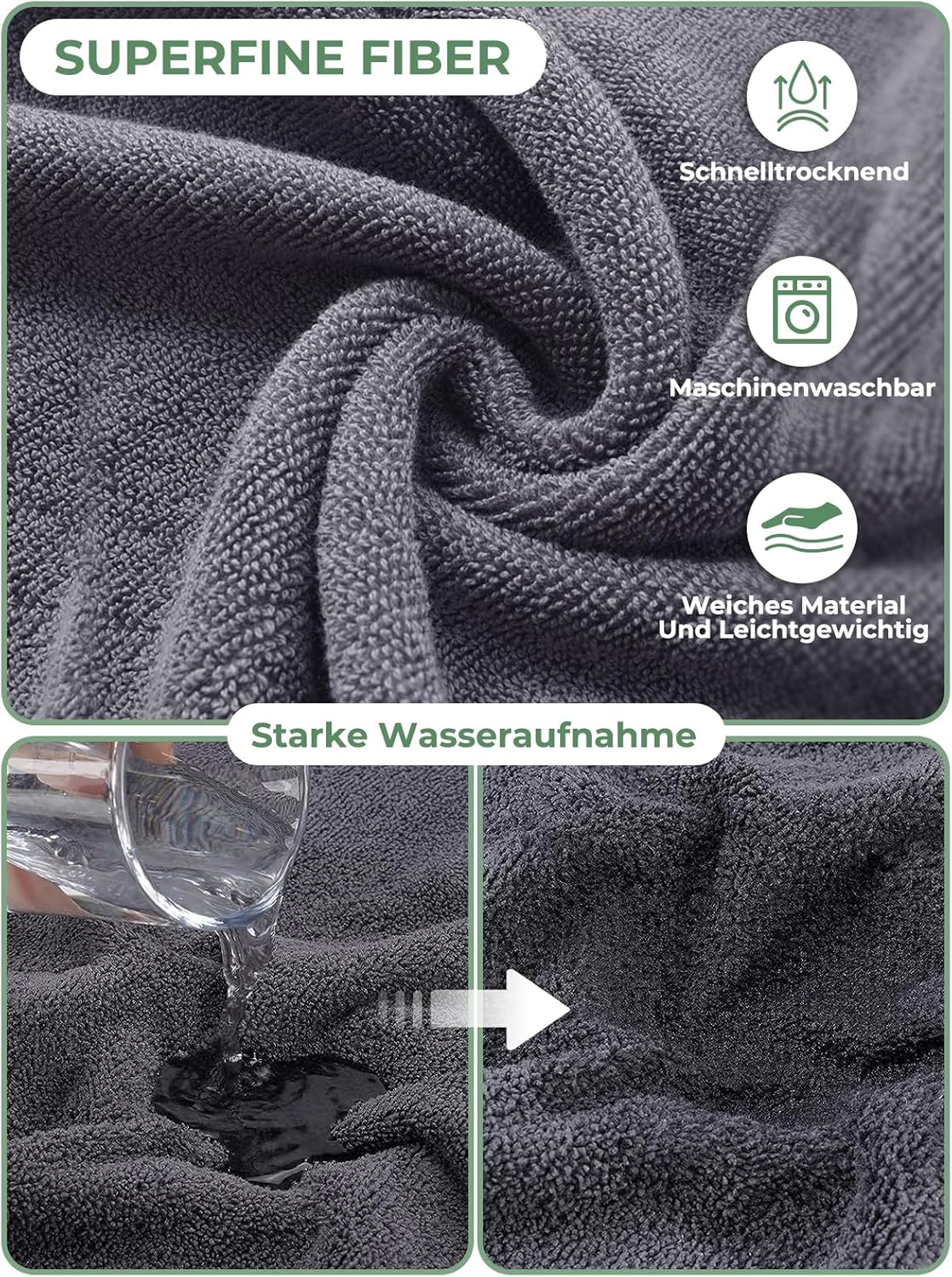 Hundebademantel mit Klettverschluss, S Grau grün