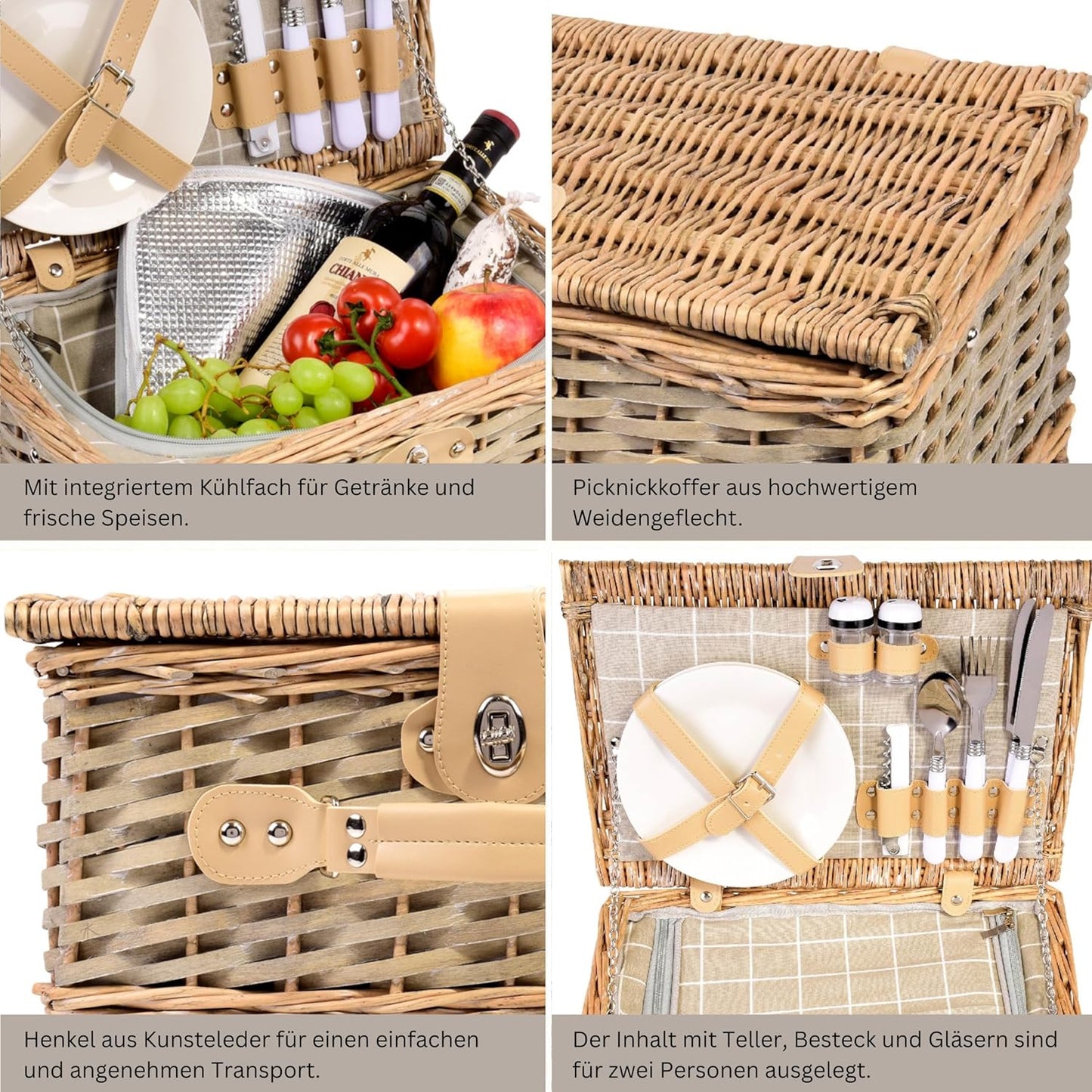 13-teiliges Picknickkorb-Set Amrum für 2 Personen, Picknickkorb Amrum