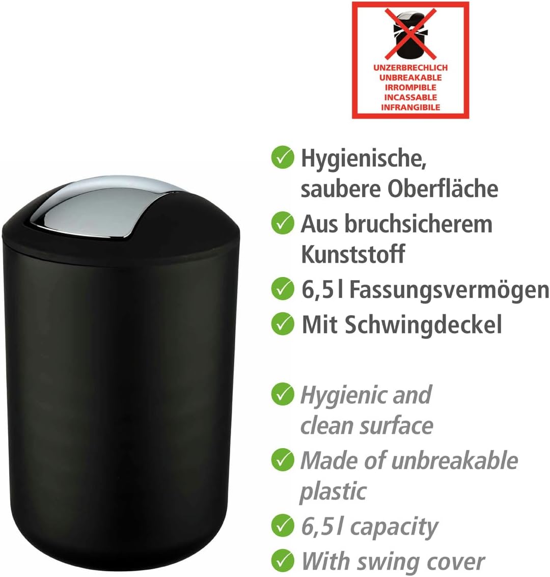 Kosmetikeimer mit Schwingdeckel Brasil, 6.5 l Schwarz