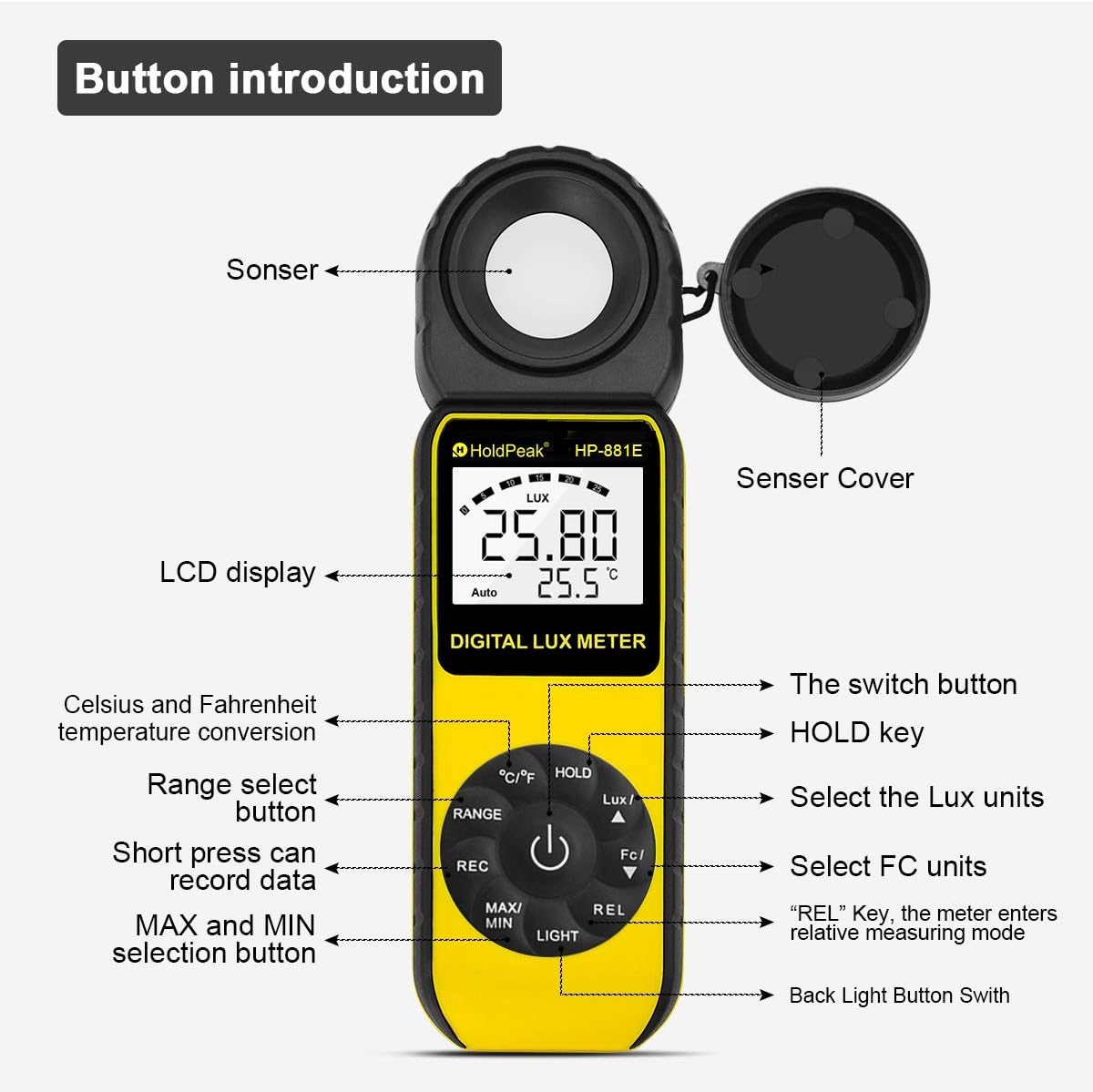 Digital Luxmeter 881E mit drehbarem Detektor
