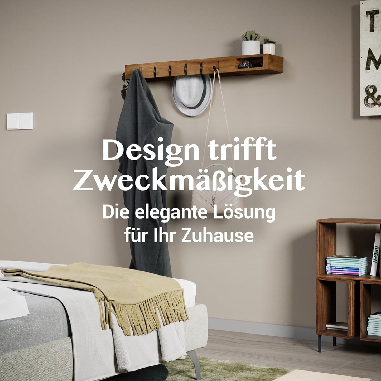 4in1 Wandgarderobe mit Ablage und Kleiderstangen, Dunkelbraun (Akazie)