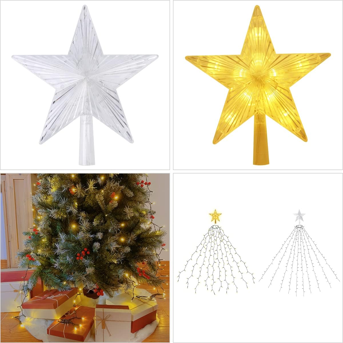 LED Christbaumbeleuchtung mit Sternspitze, Warmweiß Sternspitze 3m