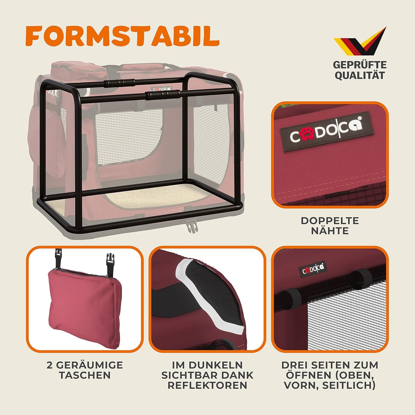 Hundetransportbox, L 101 x B 70 x H 70 cm Dunkelrot