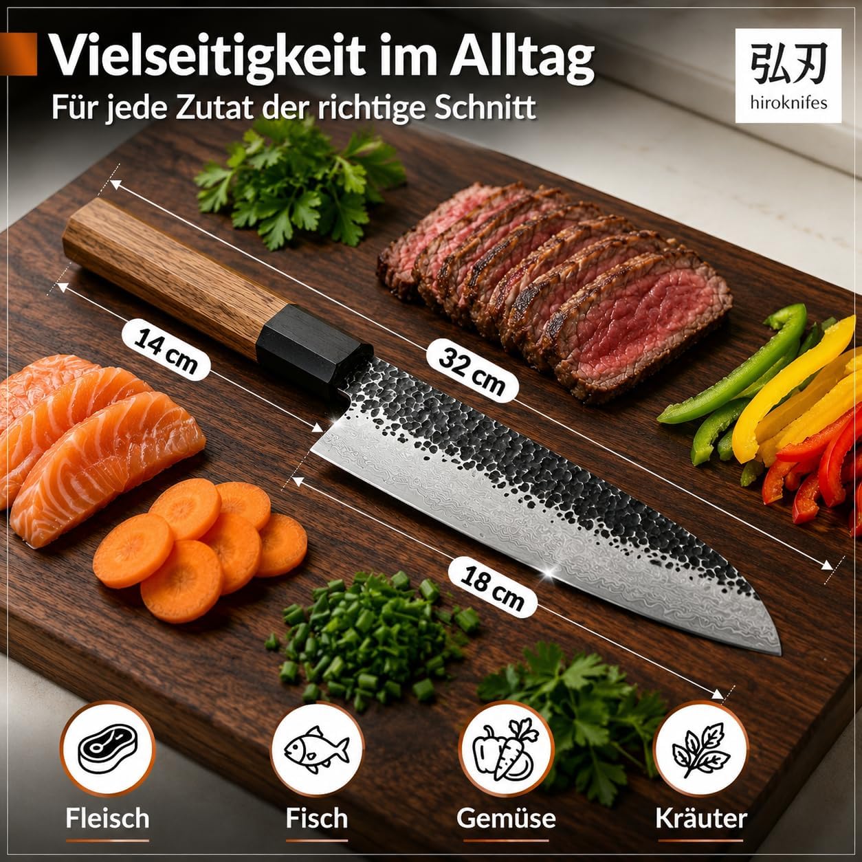 Santokumesser mit Geschenkbox, Santokumesser