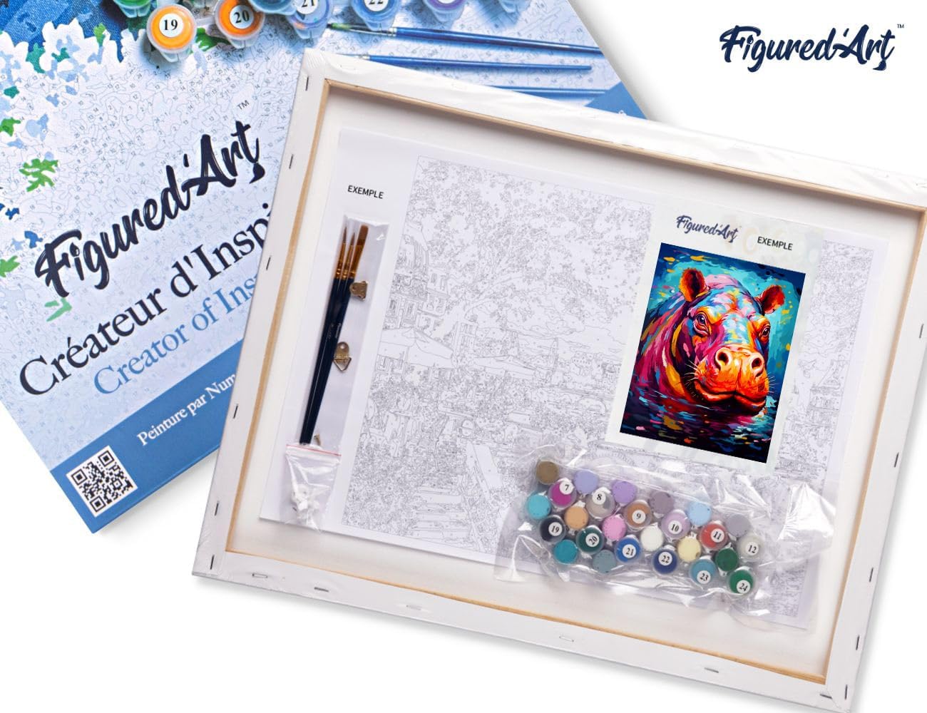 Malen nach Zahlen Set Flusspferd Farbenfroh Abstrakt, Flusspferd Farbenfroh Abstrakt 40x50cm Mit Rahmen (bereits gespannt)